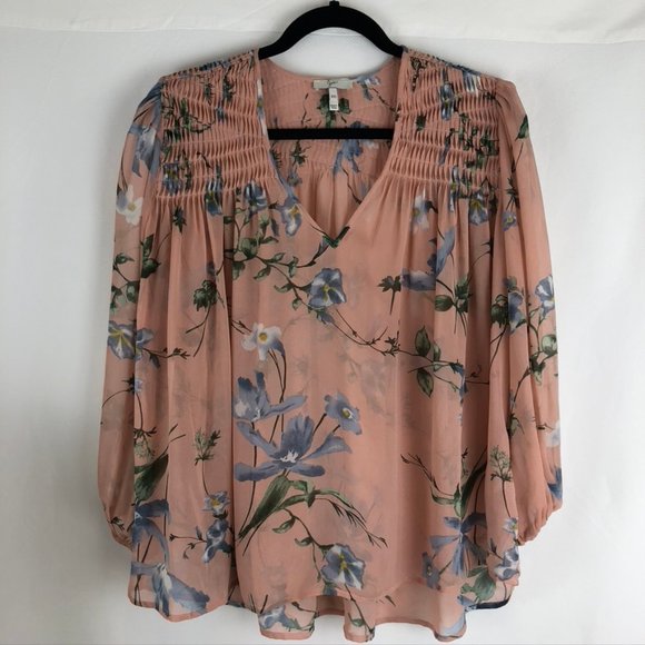 Joie Kanni 100% Silk Smocked Floral Print Blouse - Picture 2 of 8